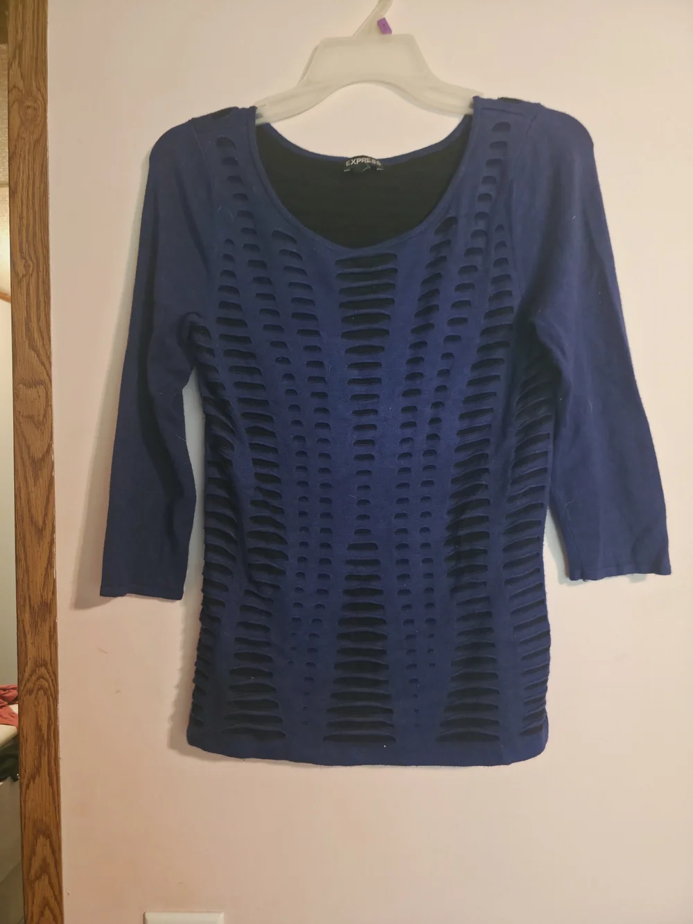 Openwork Scoop-Neck Sweater in Black and Navy - Women